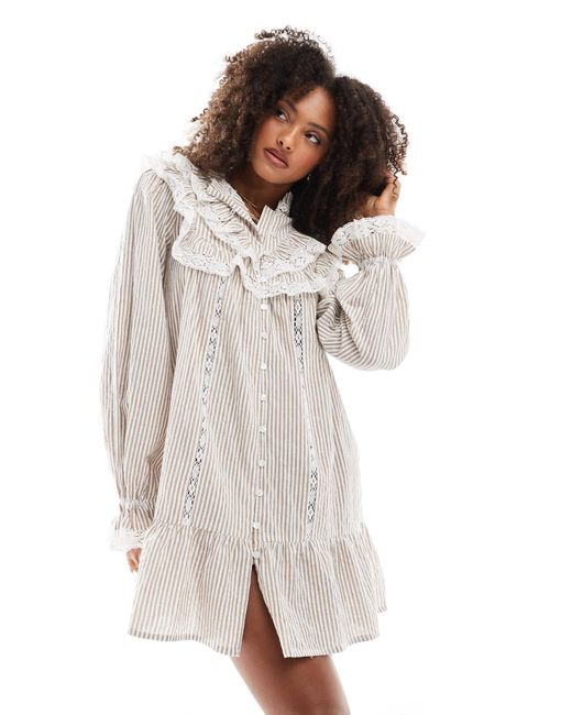 Miss Selfridge White – hemdkleid mit streifenprint, westerndesign und rüschendetails