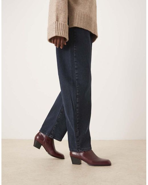 Mango Blue Square Toe Heeled Ankle Boot