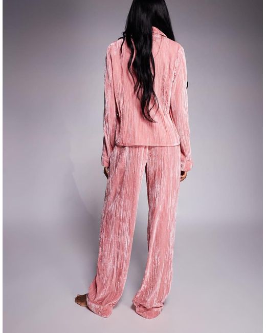 ASOS Red Asos Design Tall Velvet Texture Pyjama Set