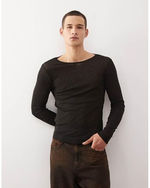 Collusion Smal T-Shirt Van Mesh Met Lange Mouwen in het Black voor heren