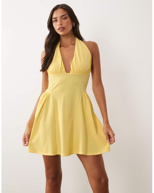 ASOS Yellow Halter Mini Dress With Gathered Sides