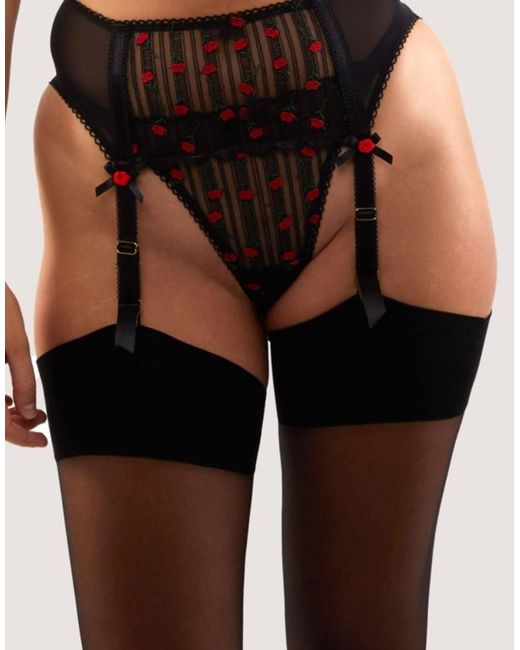 Playful Promises Black Elodie & Rosebud Embroidery Suspender Belt