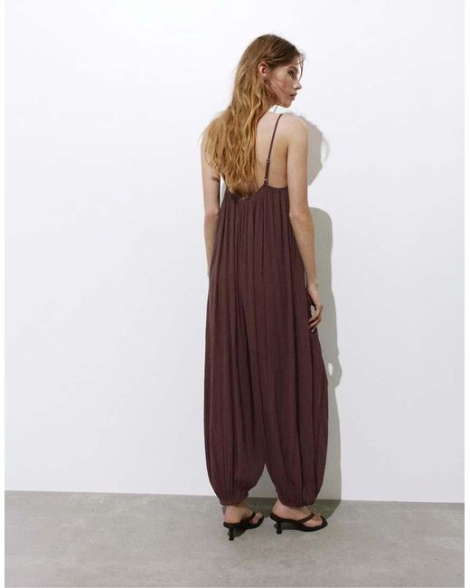 Pull&Bear Brown Flowing Strappy Sarouel Jumpsuit