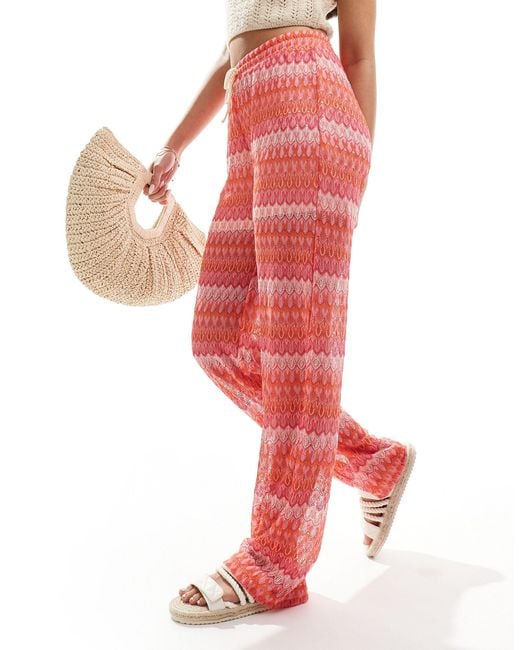 Vero Moda Red – strandhose aus spitze mit rosa winkelstreifenmusterr