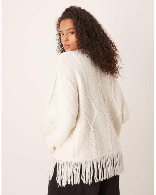 ASOS Natural Asos Design Curve Cable Knit Crew Neck Fringe Jumper