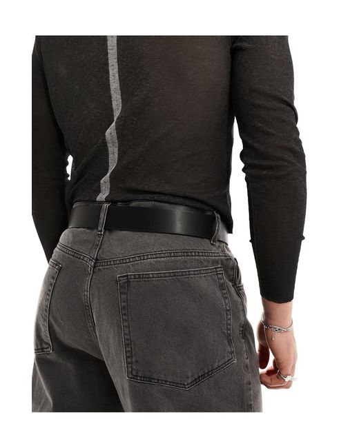 ASOS Black Faux Leather Belt With Silver Mottled Buckle for men