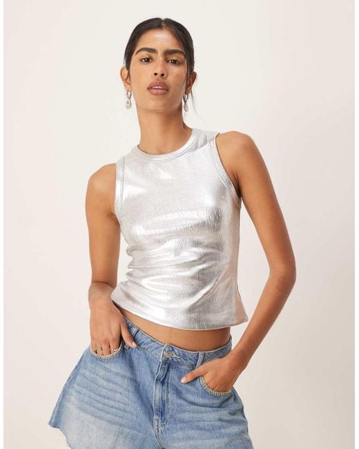 Never Fully Dressed White Metallic Ribbed Tank Top