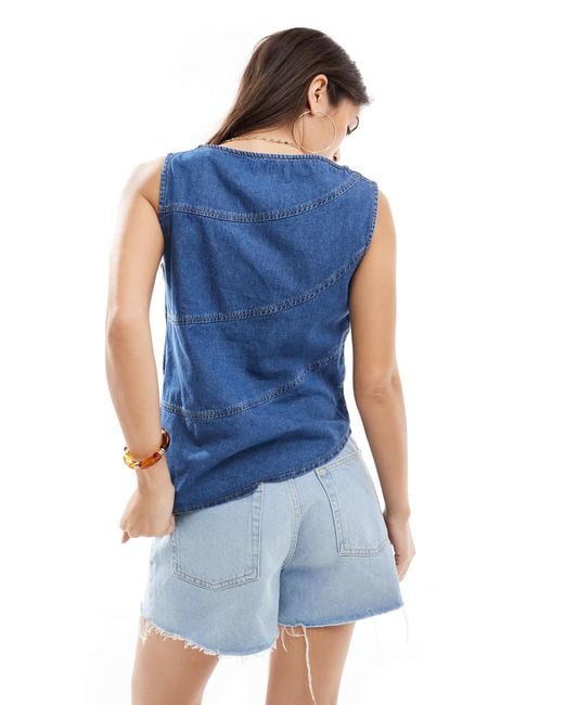 ASOS Blue Asymmetric Denim Top With Exposed Seams