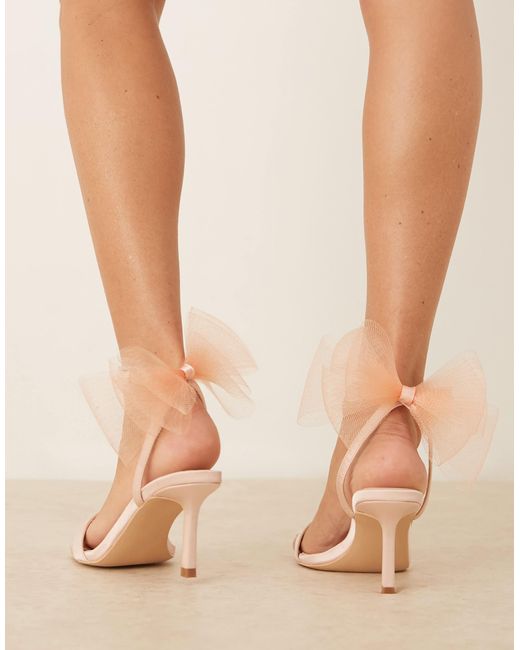 Be Mine Wide Fit Natural Bridal Dipika Kitten Heel Sandals With Tulle Bow