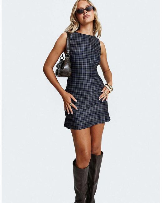 Princess Polly Blue Your Main One Slash Neck Sleeveless Mini Dress