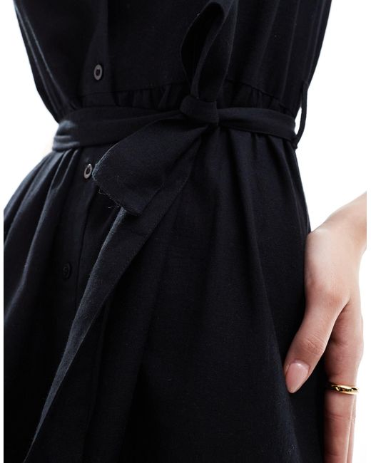 Threadbare Black Linen Blend Mini Dress