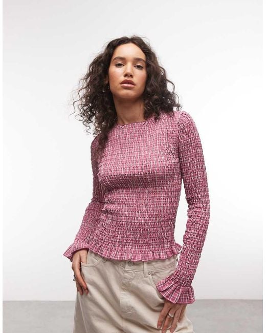Daisy Street Long Sleeve Shirred Top
