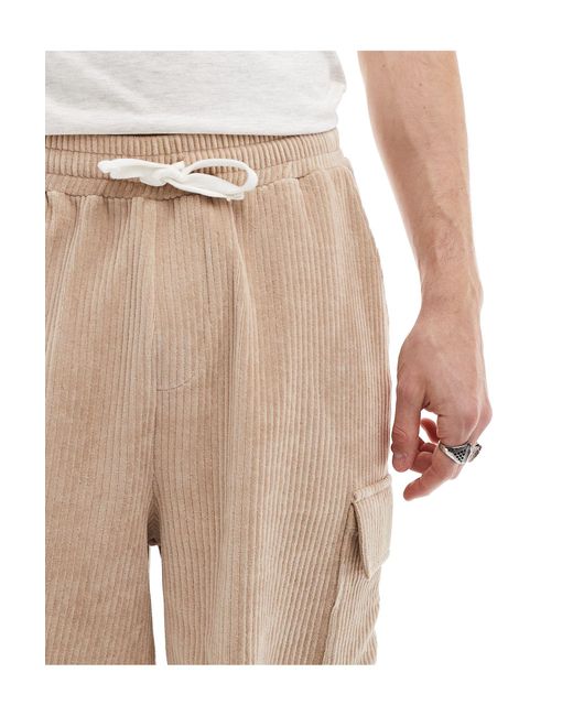 ASOS Natural Oversized Ribbed Velour Shorts for men