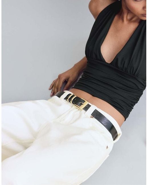 Stradivarius White Square Buckle Belt