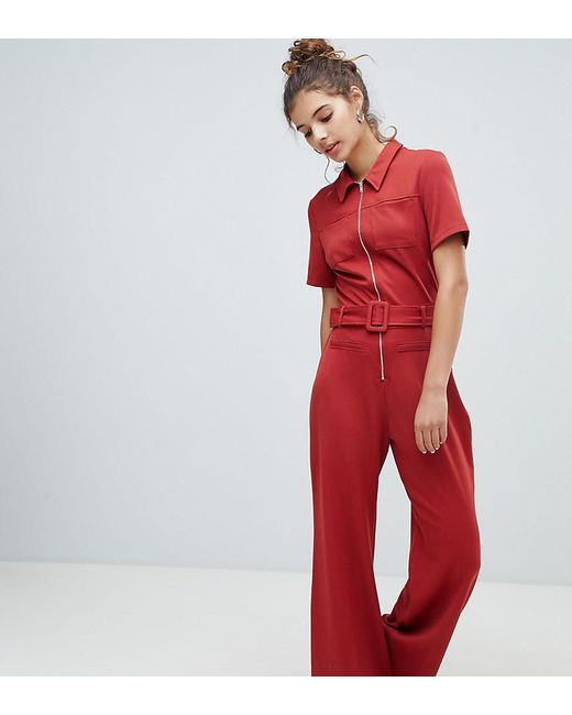 Bershka Red Pocket Front Boiler Suit