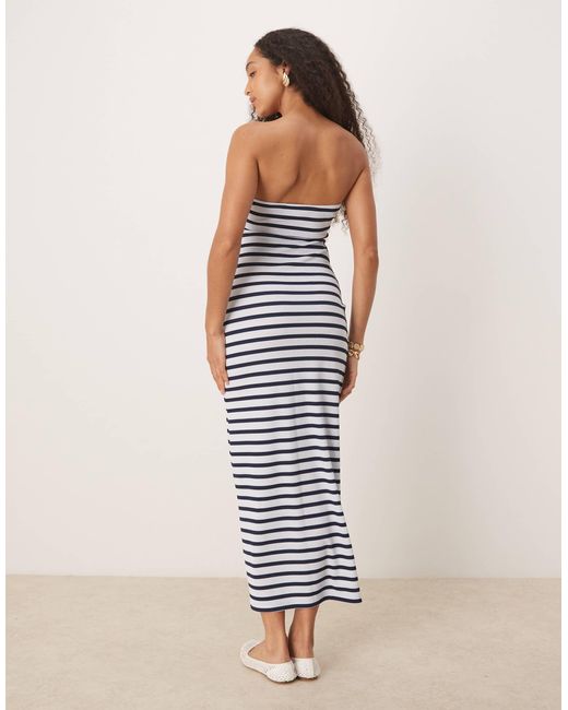 ASOS Natural Rib Stripe Bandeau Maxi Holiday Dress