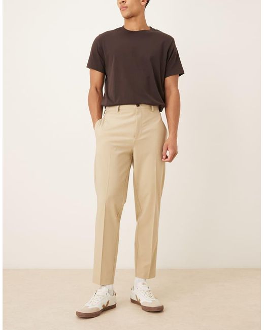 ASOS Natural Tailored Tapered Comfort Stretch Trousers for men