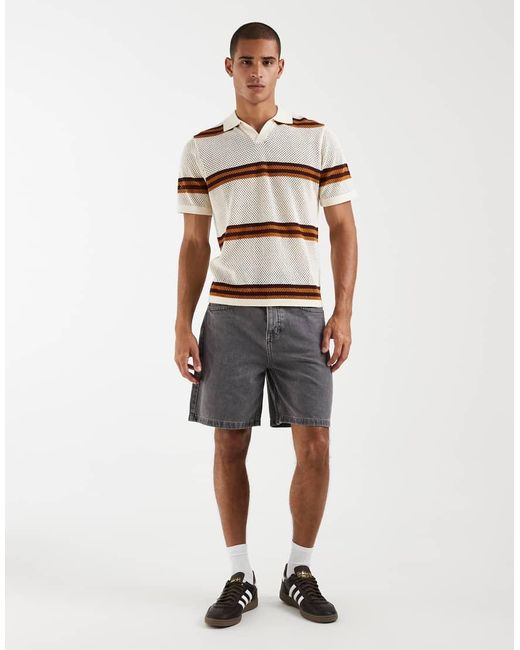 ASOS White Relaxed Open Knitted Striped Notch Neck for men