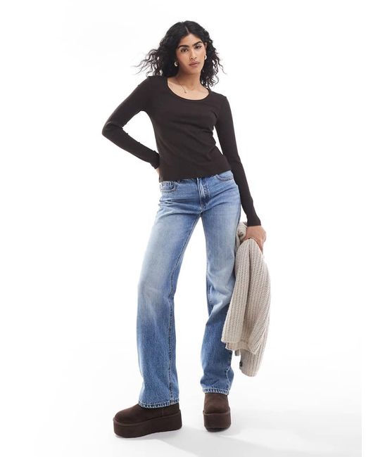 Vero Moda Geribbelde Top Met Lange Mouwen in het Blue