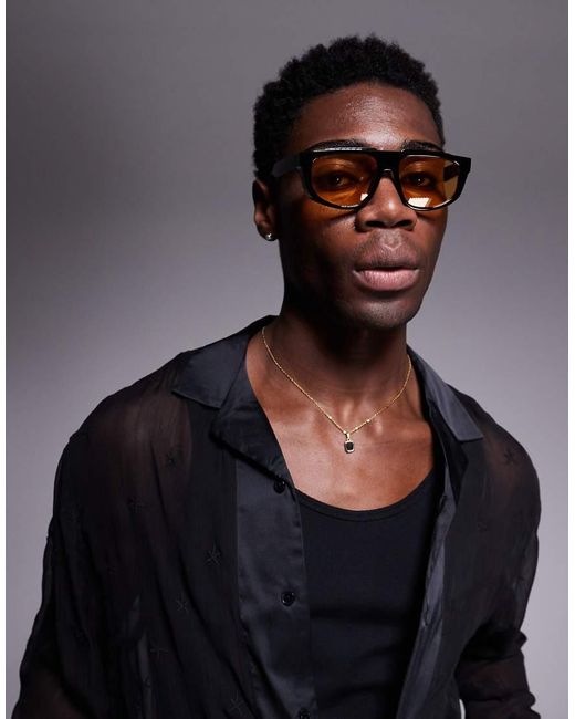 Occhiali Da Sole Aviatore Neri Con Lenti Color Ambra di ASOS in Black da Uomo