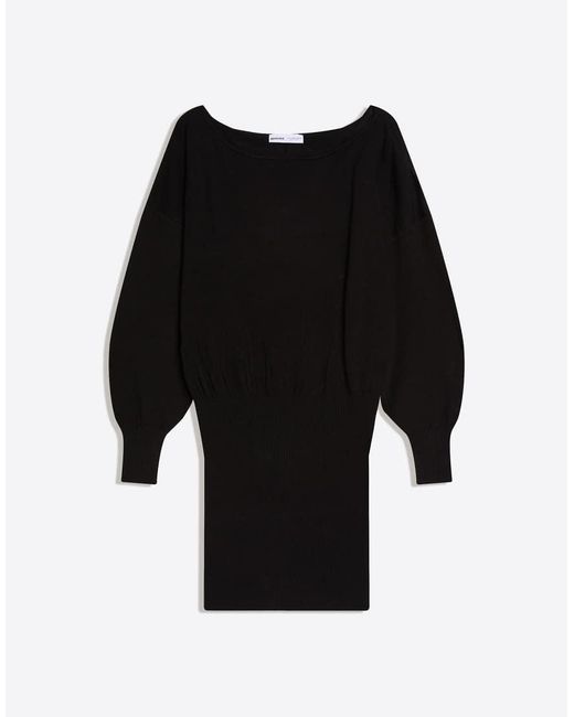 Bershka Black Ribbed Asymmetric Mini Dress