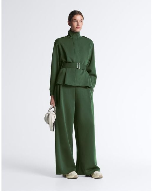 Oysho Green Utility Belted Jacket With Cotton And Modal Twill