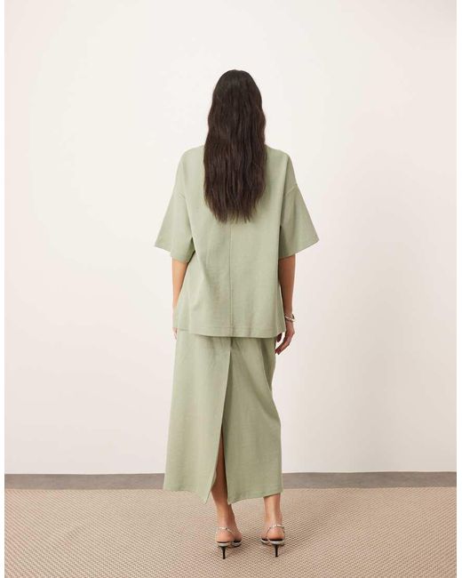 Falda Larga Verde De Corte Recto De Tejido Grueso Texturizado Premium De (Parte De Un Conjunto) ARRANGE de color Natural