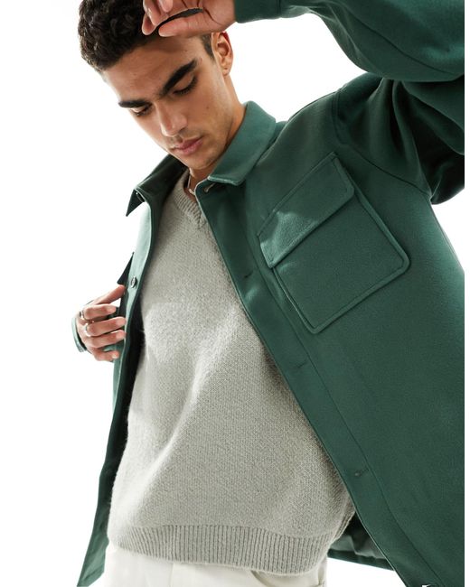 Camicia giacca effetto lana, colore di ASOS in Green da Uomo