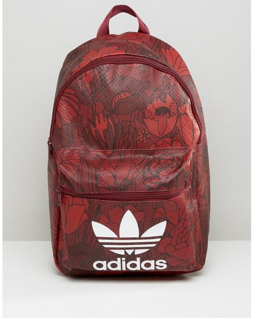 Adidas Originals Red Originals Floral Print Backpack With Trefoil Logo