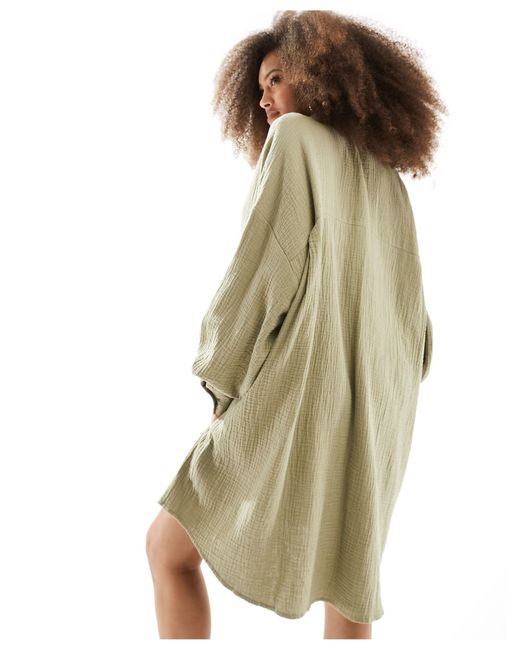 Robe chemise oversize en tissu double à poches basses - kaki ASOS en coloris Green