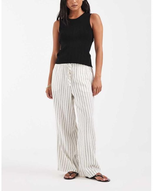 Vero Moda White Linen Touch Wide Leg Pants With Drawstring Waist