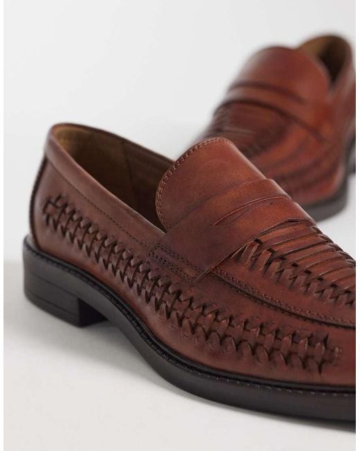 ASOS Brown Woven Penny Loafer for men