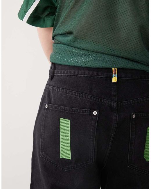 ICECREAM Green Running Dog Denim Shorts for men