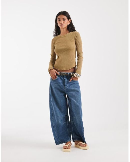 Free People Blue Easy Does It Lettuce Edge Top