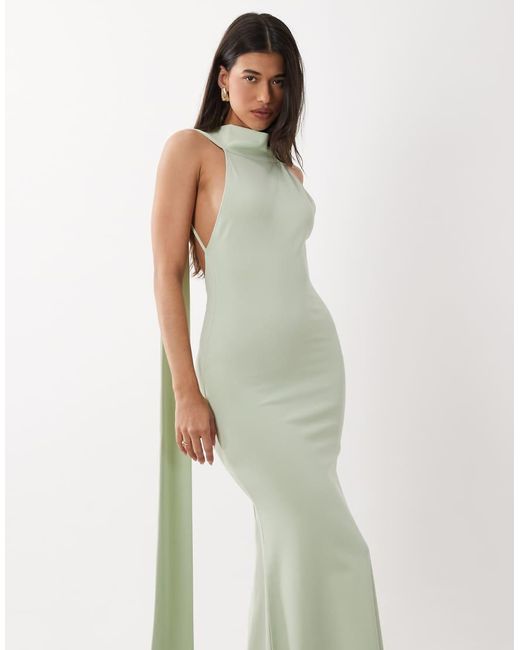 ASOS Green Scarf Detail Maxi Dress With Plunge Back