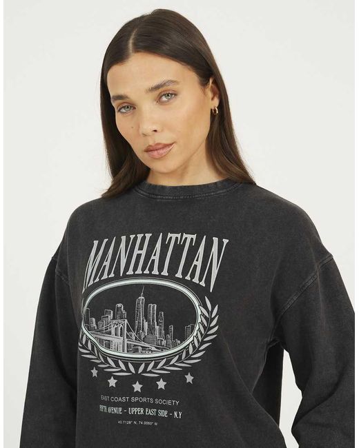 Brave Soul Black Acid Wash Embroidered Sweatshirt