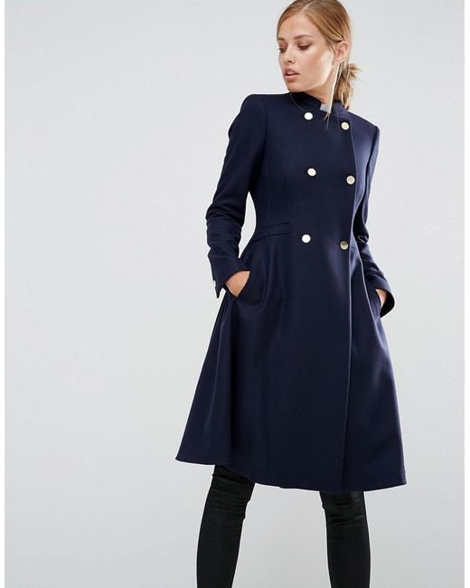 Ted Baker Blue Indego Fit And Flare Coat - Navy