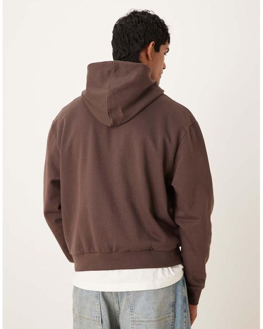 Sudadera Marrón Básica De Corte Cuadrado Extragrande Con Capucha Y Cremallera De ASOS de hombre de color Brown
