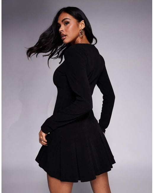 ASOS Black Cord Drop Waist Mini Dress With Pleated Skirt