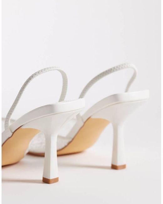 SEQWL Wide Fit White Salado Sling Back Embelished Heeled Shoe