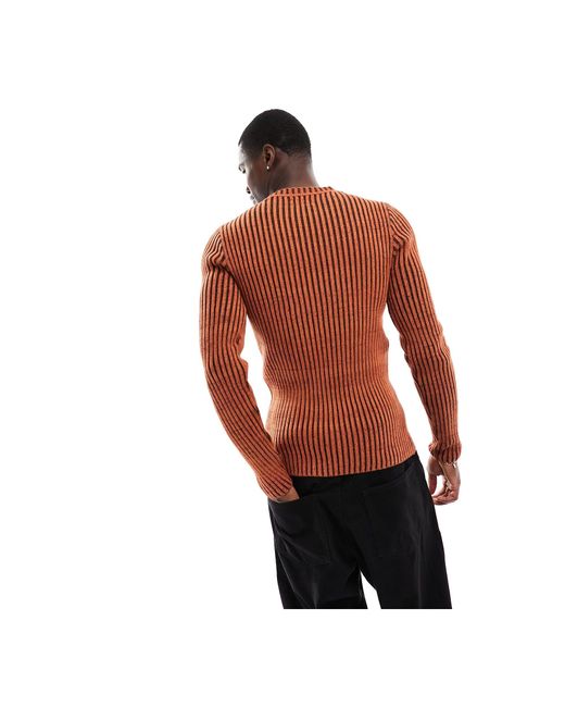 ASOS Red Knitted Muscle Plated Rib Jumper for men