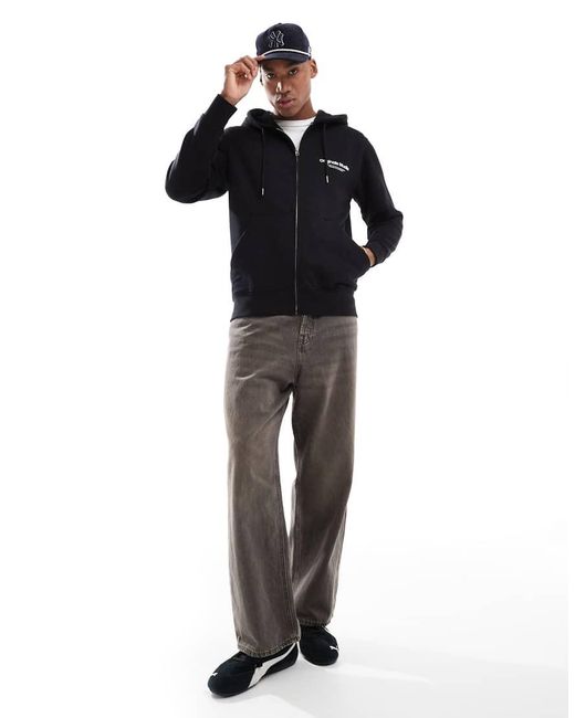 Jack & Jones Black Oversized Zip Up Hoodie for men
