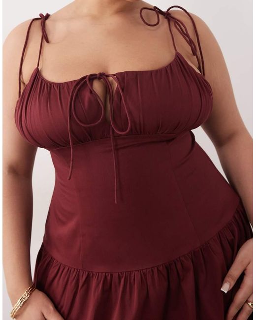 ASOS Asos Design Curve Structured Cotton Sateen Tie Bust Dropped Waist Maxi Sundress