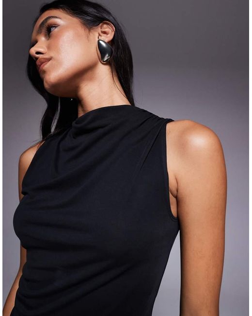 ASOS Black Slinky High Neck Ruched Top