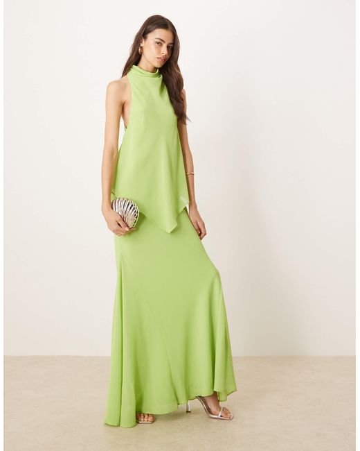 ASOS Asos Design Tall Chiffon High Neck Double Layer Maxi Dress in Green |  Lyst