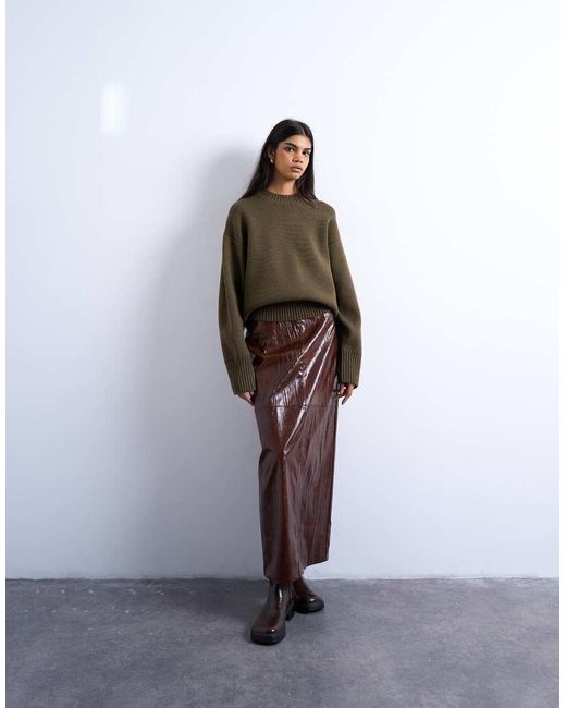 TOPSHOP Brown Knitted Chunky All Needle Clean Crew Jumper