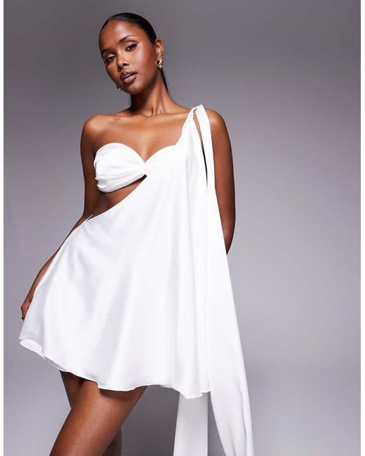 Vestido Corto Blanco Asimétrico De Satén Anthia De The Dolls House de color White