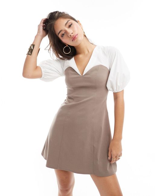 ASOS White 2 In 1 Bengaline Bandeau Mini Dress With Contrast Undershirt In Camel