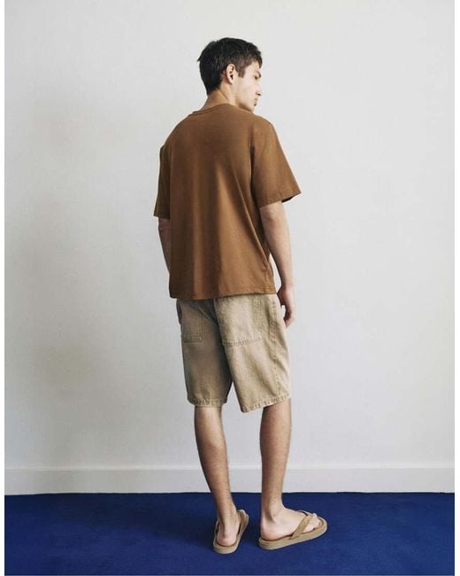 Pull&Bear Brown Boxy-fit Graphic Pocket T-shirt for men