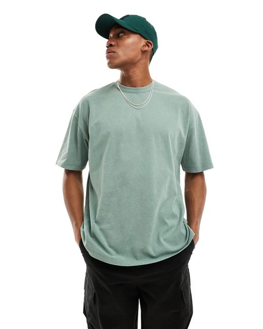 T-shirt oversize pesante slavato di ASOS in Green da Uomo